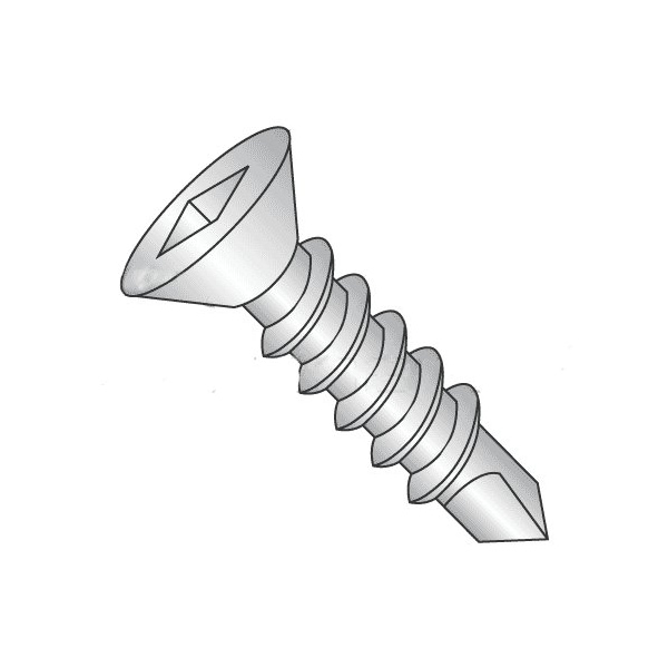 Newport Fasteners Self-Drilling Screw, #12 x 1-1/4 in, 410 Stainless Steel Flat Head Square Drive, 2000 PK 712263-2000 - main